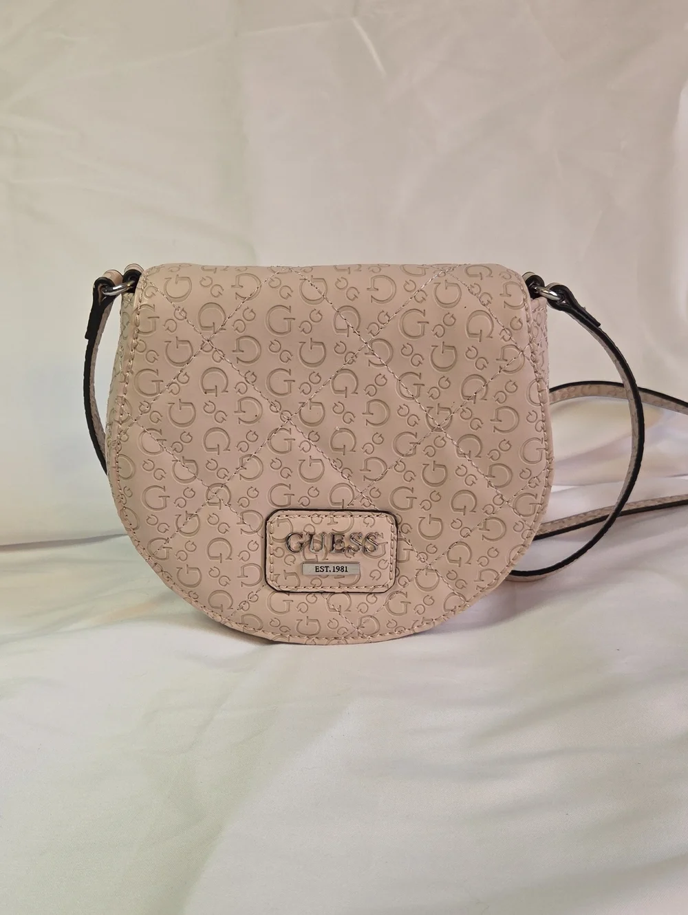 GUESS Light Beige Quilted Logo Crossbody Bag